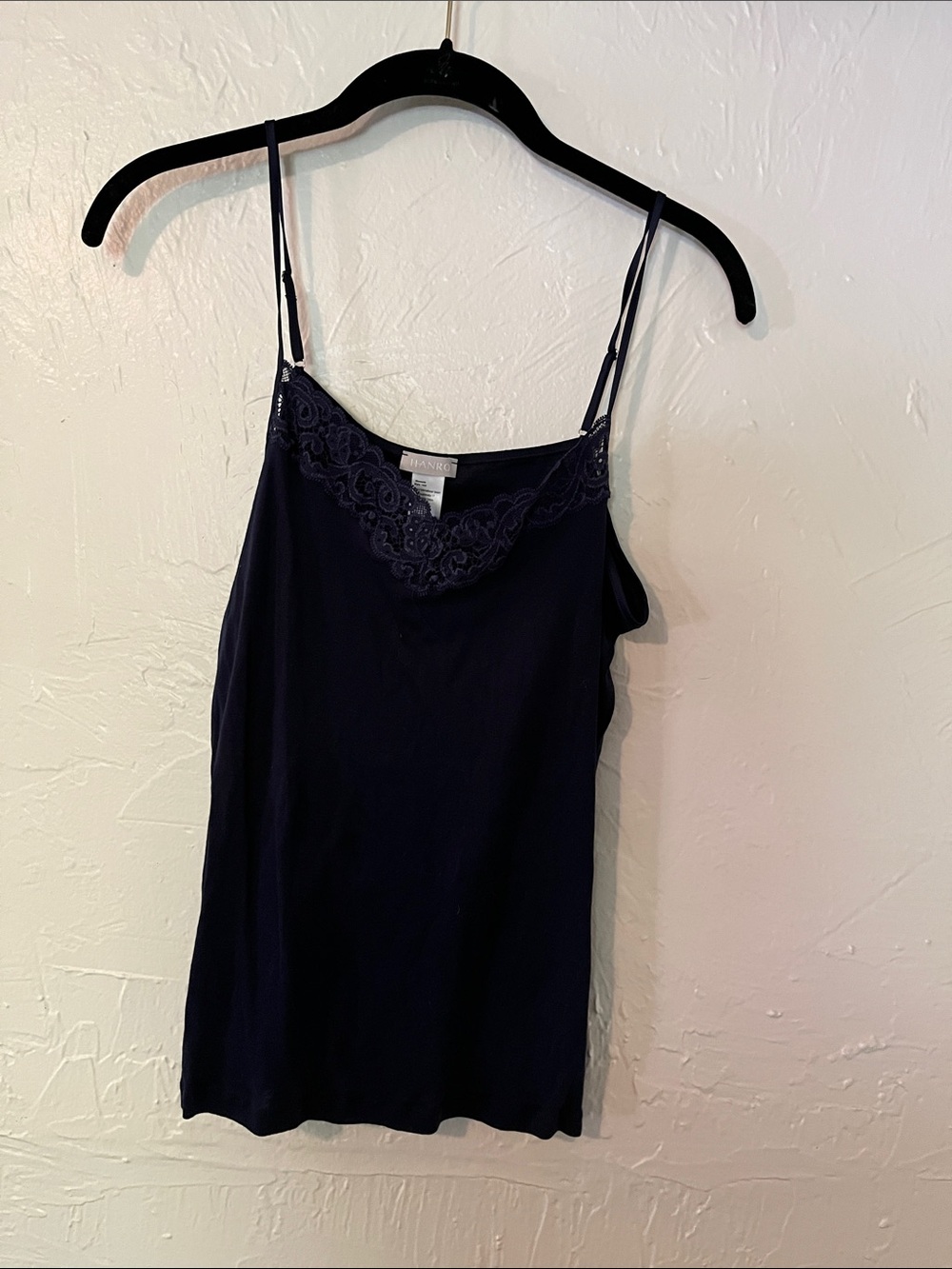 Hanro Navy Lace-Trim Camisole with Adjustable Straps